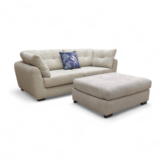 ‘Roberto’ Steel Grey Woven Fabric 3 Seater Sofa + Large Footstool