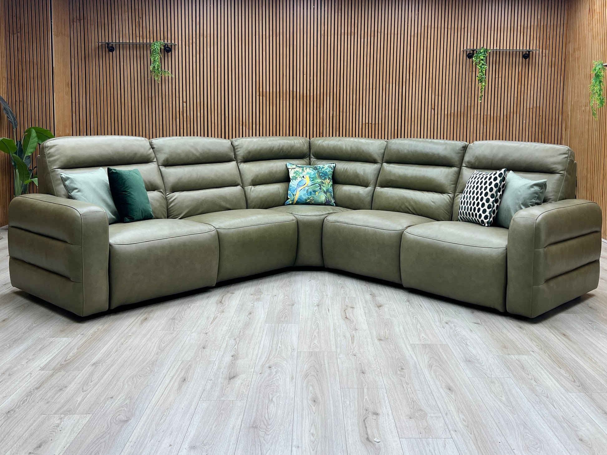 'Jumbo’ Ca-699e Olive Green Leather Large Power Recliner Corner Sofa Furniture Village