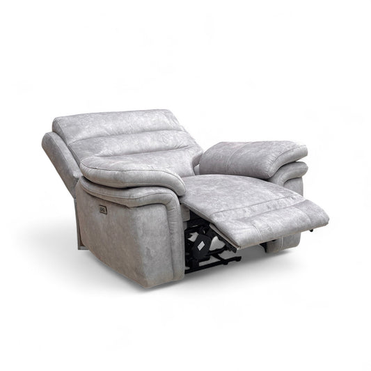 ‘Berlin' Light Grey Be-0102 Dapple Velvet Power Recliner Armchair