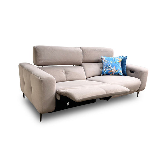 ‘Ezra’ Oyster Velvet Power Recliner 3 Seater Sofa with Telescopic Headrest