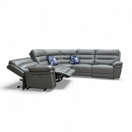 ‘Berlin' Natural Ash La-4825 Leather Power Recliner Modular 2 Corner 2 Sofa with Power Headrests + Power Recliner Armless Unit