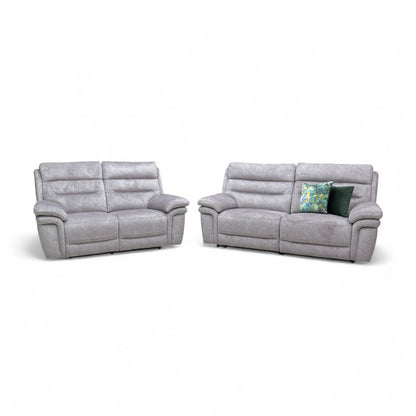 'Berlin’ Light Grey Be-0102 Dapple Velvet Power Recliner 3 + 2 Seater Sofa Set
