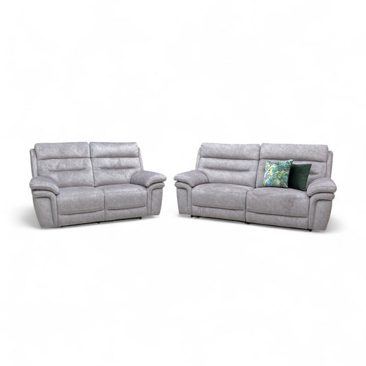 'Berlin’ Light Grey Be-0102 Dapple Velvet Power Recliner 3 + 2 Seater Sofa Set