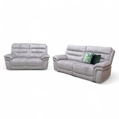 'Berlin’ Light Grey Be-0102 Dapple Velvet Power Recliner 3 + 2 Seater Sofa Set