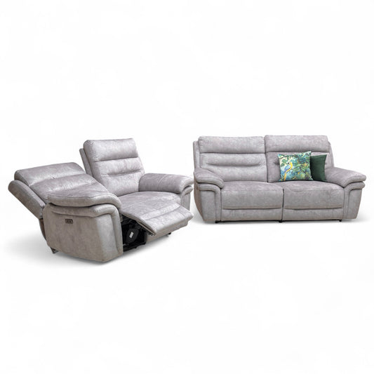 'Berlin’ Light Grey Be-0102 Dapple Velvet Power Recliner 3 + 2 Seater Sofa Set