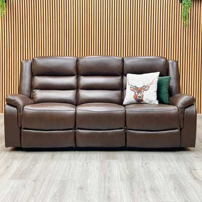 ‘Berlin’ Cognac Brown Leather 3 Seater Power Recliner Sofa Direct From Manufacturer
