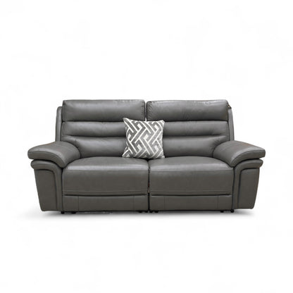 ‘Berlin' Grey Le-9308 Leather 3 Seater Power Recliner Sofa with Power Headrest