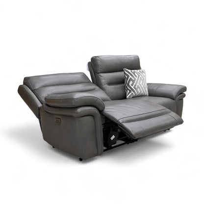 ‘Berlin' Grey Le-9308 Leather 3 Seater Power Recliner Sofa with Power Headrest