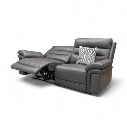 ‘Berlin' Grey Le-9308 Leather 3 Seater Power Recliner Sofa with Power Headrest