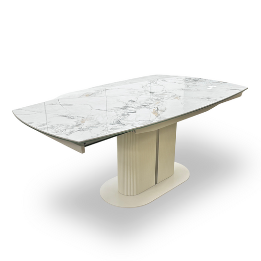 'Avorio' Marble-Effect Ceramic Top Swivel Extending Dining Table