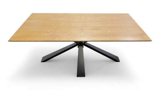 ‘Hanoi’ Light Oak Veneer Top Fixed Dining Table with Metal Base