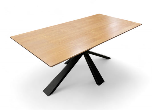 ‘Hanoi’ Light Oak Veneer Top Fixed Dining Table with Metal Base