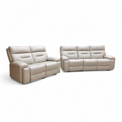 ‘Cinemax’ Le-9317 Alpha Grey Matte Leather 3 + 2 Power Recliner Sofa Set with Power Headrests and Media Arms