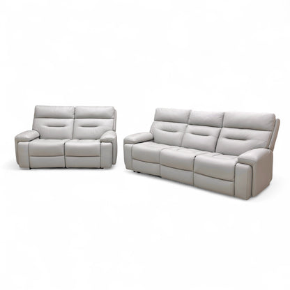 ‘Cinemax’ Le-9317 Alpha Grey Matte Leather 3 + 2 Power Recliner Sofa Set with Power Headrests and Media Arms
