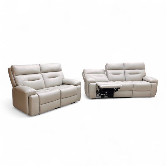 ‘Cinemax’ Le-9317 Alpha Grey Matte Leather 3 + 2 Power Recliner Sofa Set with Power Headrests and Media Arms