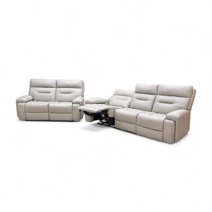 ‘Cinemax’ Le-9317 Alpha Grey Matte Leather 3 + 2 Power Recliner Sofa Set with Power Headrests and Media Arms