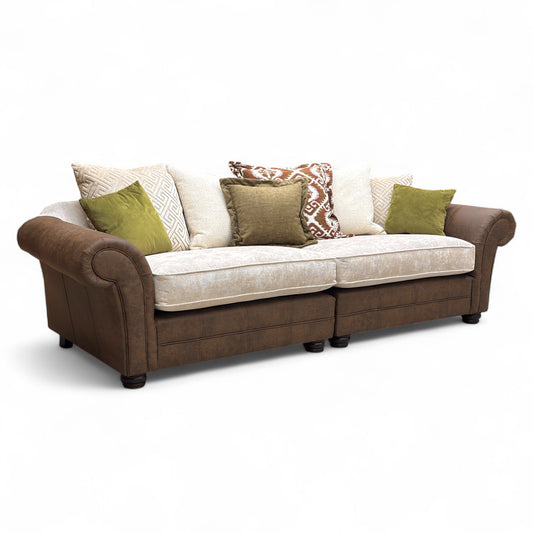 'Asia' Aphrodite Beige Leather + Fabric Combination Scatter Back 4 Seater Split Sofa