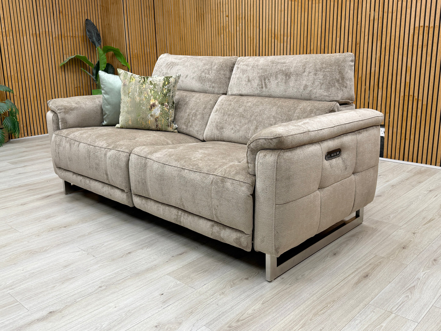 'Moet' Hudson Mocha Brown Fabric 3 Seater Power Recliner Sofa with Telescopic Headrests