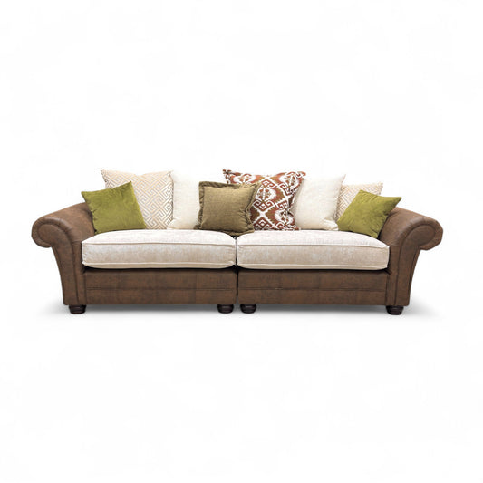 'Asia' Aphrodite Beige Leather + Fabric Combination Scatter Back 4 Seater Split Sofa