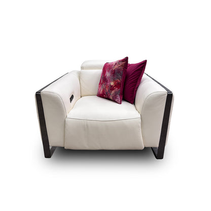 ‘Gisella’ Cotton White Leather Power Recliner Chair with Power Headrest