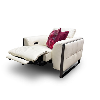 ‘Gisella’ Cotton White Leather Power Recliner Chair with Power Headrest