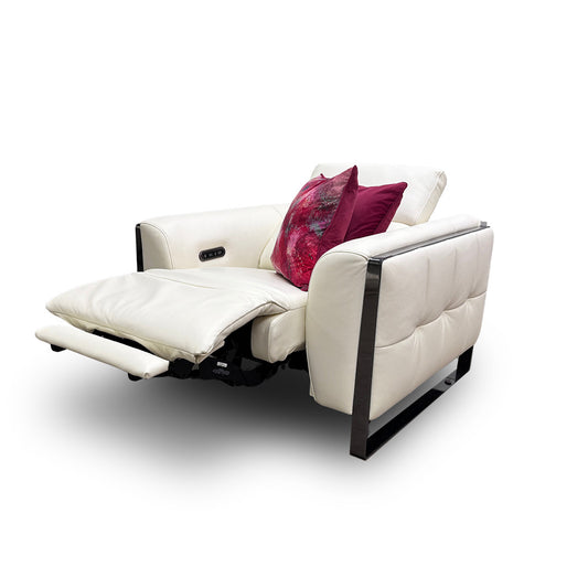 ‘Gisella’ Cotton White Leather Power Recliner Chair with Power Headrest