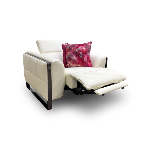 ‘Gisella’ Cotton White Leather Power Recliner Chair with Power Headrest