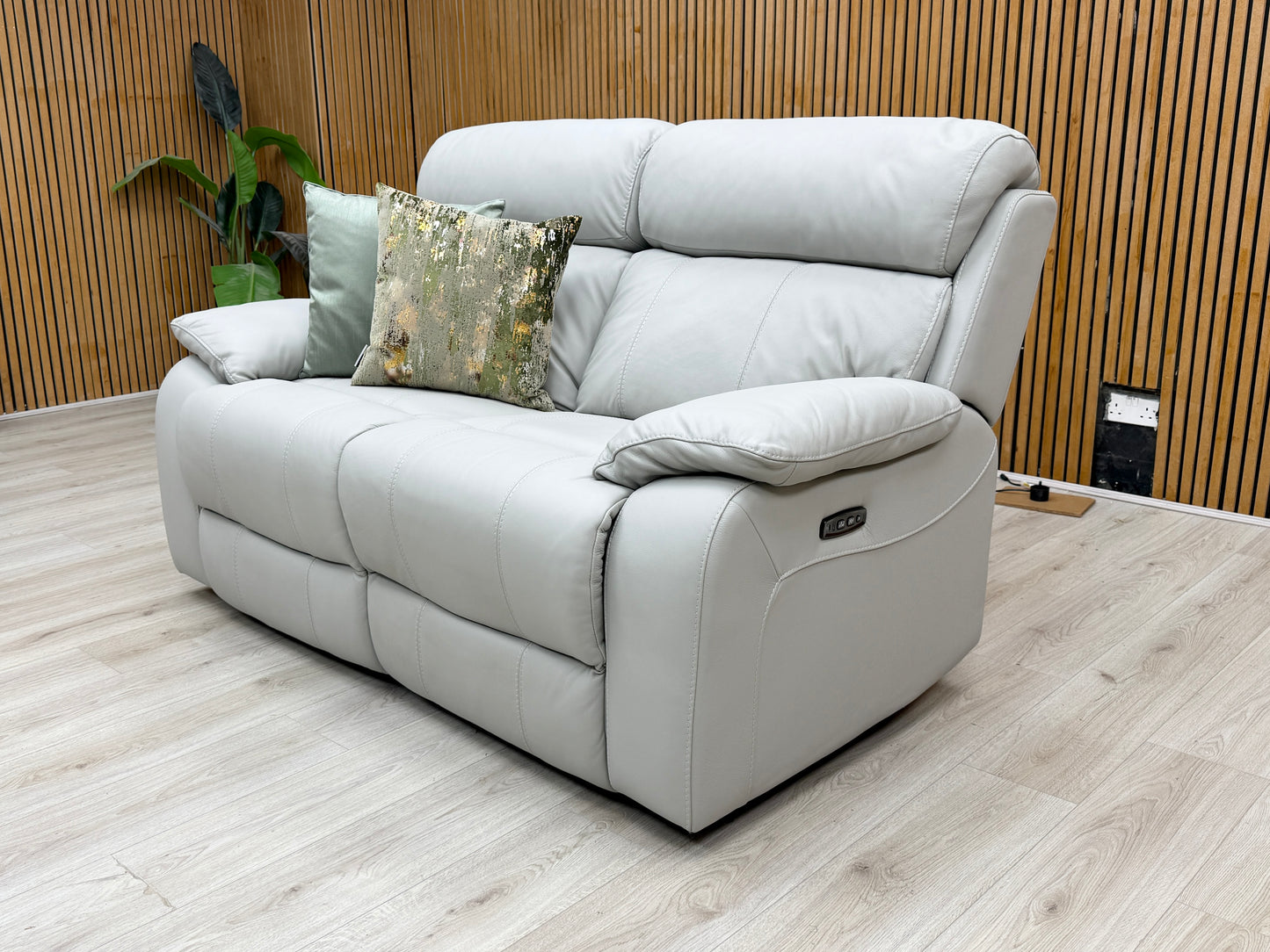 World of Leather'Moreno' Nw-516e Light Grey Leather 2 Seater Power Recliner Sofa with Power Headrests