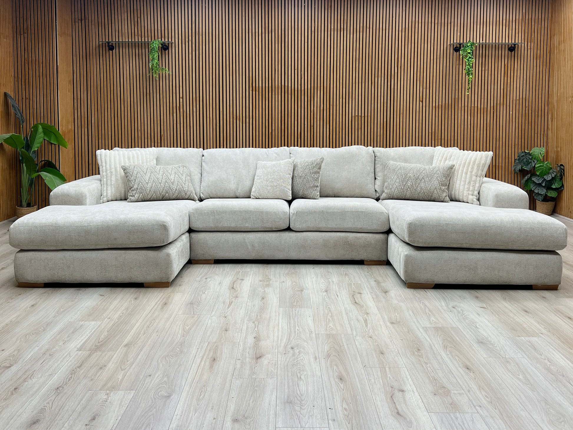 ‘Broadgate’ Stone Grey Fabric Large U-shape Modular Sofa Very.com