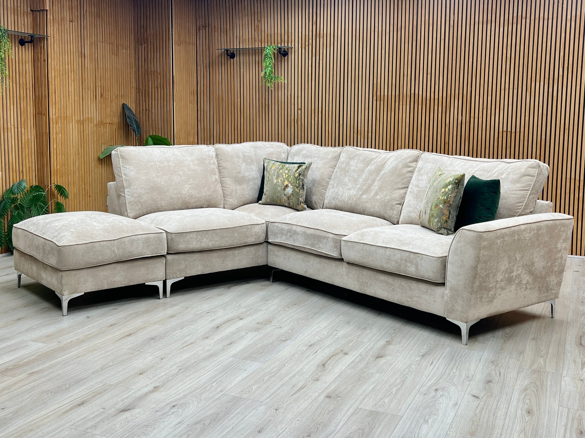 ‘Legend’ Kingston Mushroom Fabric Left Hand Facing Classic Back Corner Sofa Furniture Village