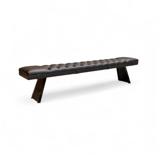 ‘Lucio’ 02 Smoked Solid Oak 240cm Dining Bench with Black Button Top Leather Bench Pad