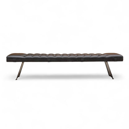 ‘Lucio’ 02 Smoked Solid Oak 240cm Dining Bench with Black Button Top Leather Bench Pad