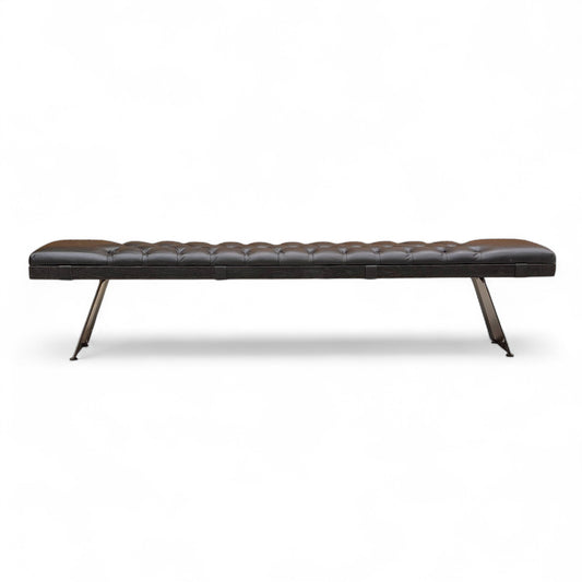 ‘Lucio’ 02 Smoked Solid Oak 240cm Dining Bench with Black Button Top Leather Bench Pad