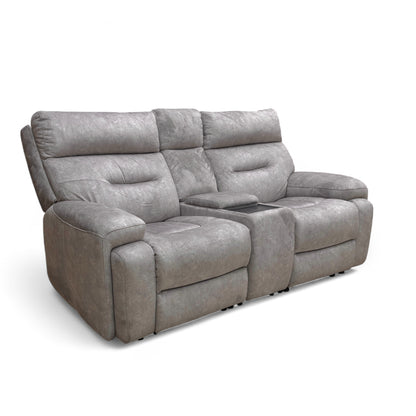 ‘Cinemax' Np-1107 Nappa Grey Fabric 2 Seater Power Recliner Sofa with Power Headrests and Media Arms