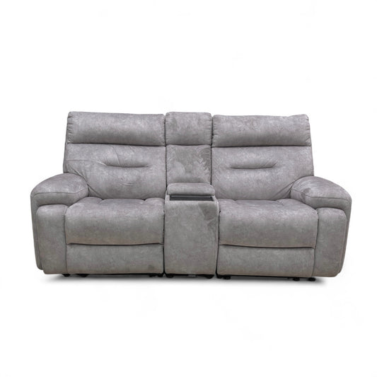 ‘Cinemax' Np-1107 Nappa Grey Fabric 2 Seater Power Recliner Sofa with Power Headrests and Media Arms