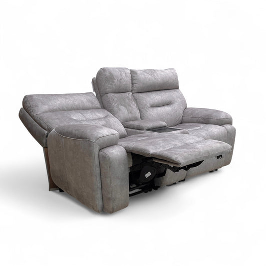 ‘Cinemax' Np-1107 Nappa Grey Fabric 2 Seater Power Recliner Sofa with Power Headrests and Media Arms
