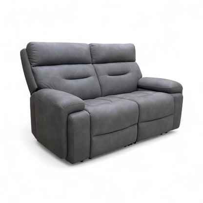 ‘Cinemax' Np-1107 Nappa Grey Fabric 2 Seater Power Recliner Sofa with Power Headrests and Media Arms