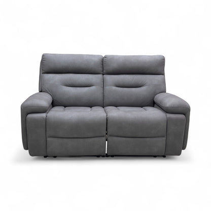 ‘Cinemax' Np-1107 Nappa Grey Fabric 2 Seater Power Recliner Sofa with Power Headrests and Media Arms