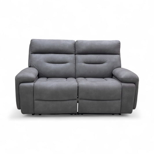 ‘Cinemax' Np-1107 Nappa Grey Fabric 2 Seater Power Recliner Sofa with Power Headrests and Media Arms