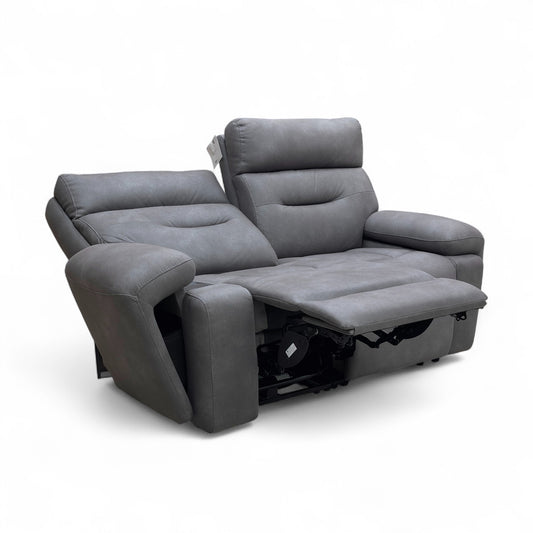 ‘Cinemax' Np-1107 Nappa Grey Fabric 2 Seater Power Recliner Sofa with Power Headrests and Media Arms