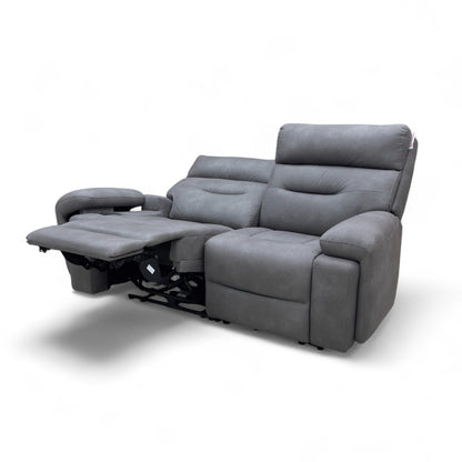‘Cinemax' Np-1107 Nappa Grey Fabric 2 Seater Power Recliner Sofa with Power Headrests and Media Arms
