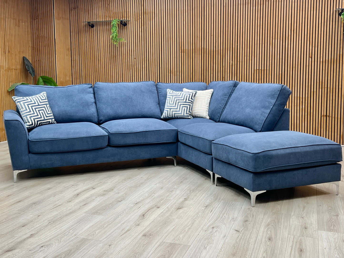 ‘Legend' Cosmo Navy Fabric Right Hand Facing Classic Back Corner Sofa