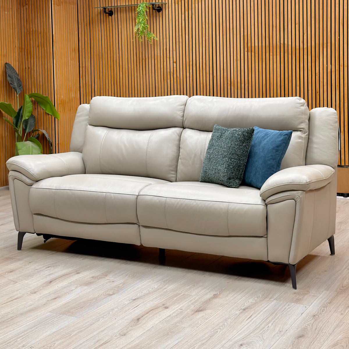 'Panache' Lead Grey Cat-60:23 Leather 3 Seater Sofa
