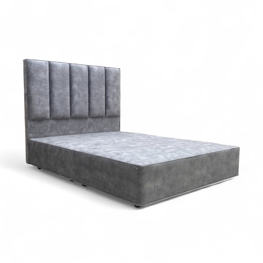 ‘Ceto’ 4067 Lovely Armour Grey Velvet Floor Standing Headboard + Double Divan Base - King