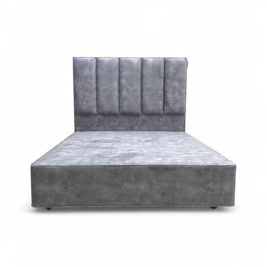 ‘Ceto’ 4067 Lovely Armour Grey Velvet Floor Standing Headboard + Double Divan Base - King