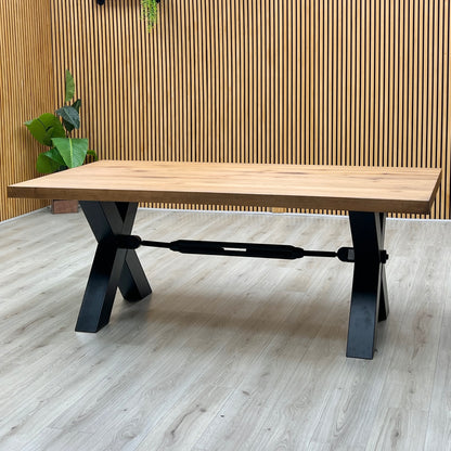 Bodahl 'Terra' 6 Old Bassano Solid Oak Straight Top 200cm Dining Table with Metal X-Shaped Legs