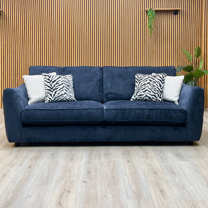 ‘Boujee’ Lustro Indigo Blue Fabric 4 + 4 Seater Classic Back Sofa Set