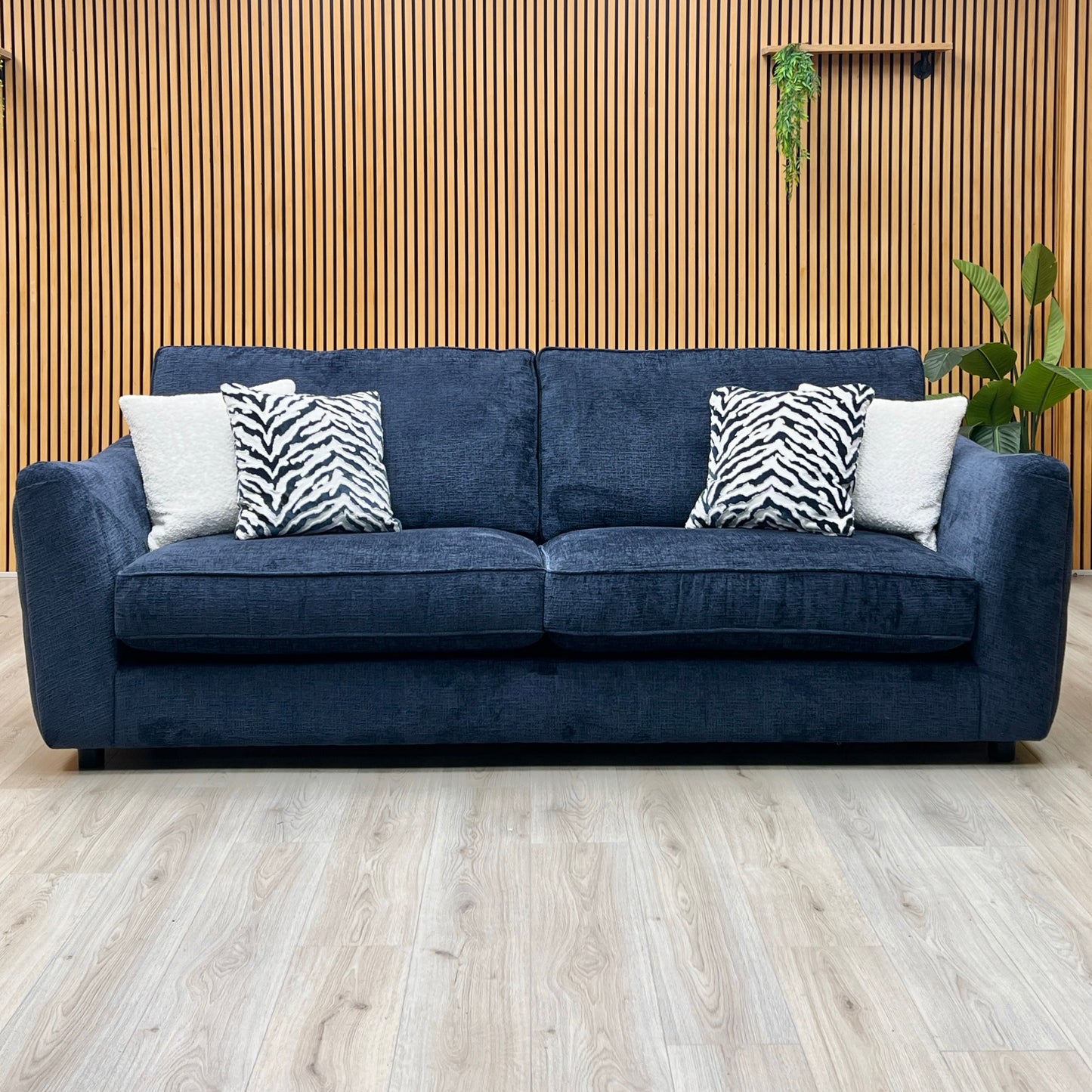 ‘Boujee’ Lustro Indigo Blue Fabric 4 Seater Classic Back Sofa