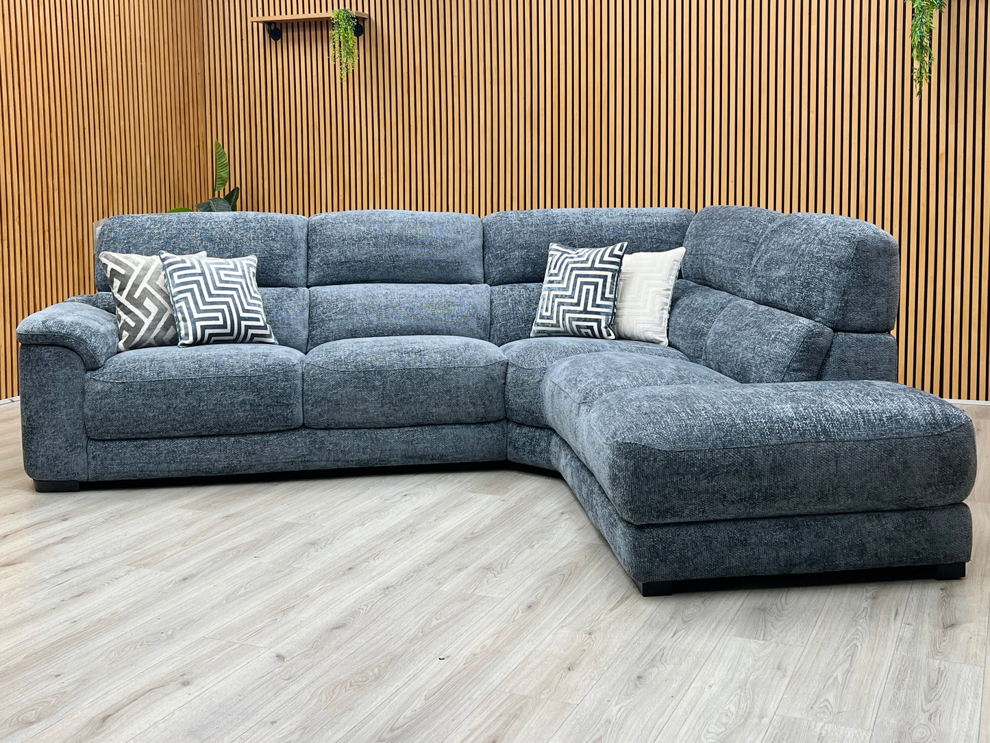 ‘Nova' Blue Woven Fabric Right Hand Facing Corner Chaise End Sofa
