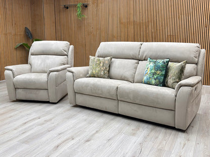 Nicoletti 'Vito' Flambe Visone Taupe Fabric 3 Seater Power Recliner Sofa with Power Headrest and Power Lumbar + Power Chair